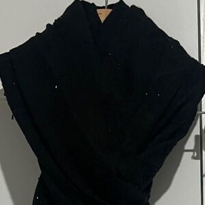 Elegant Black with shimmering embroidery wrap with Fringe.